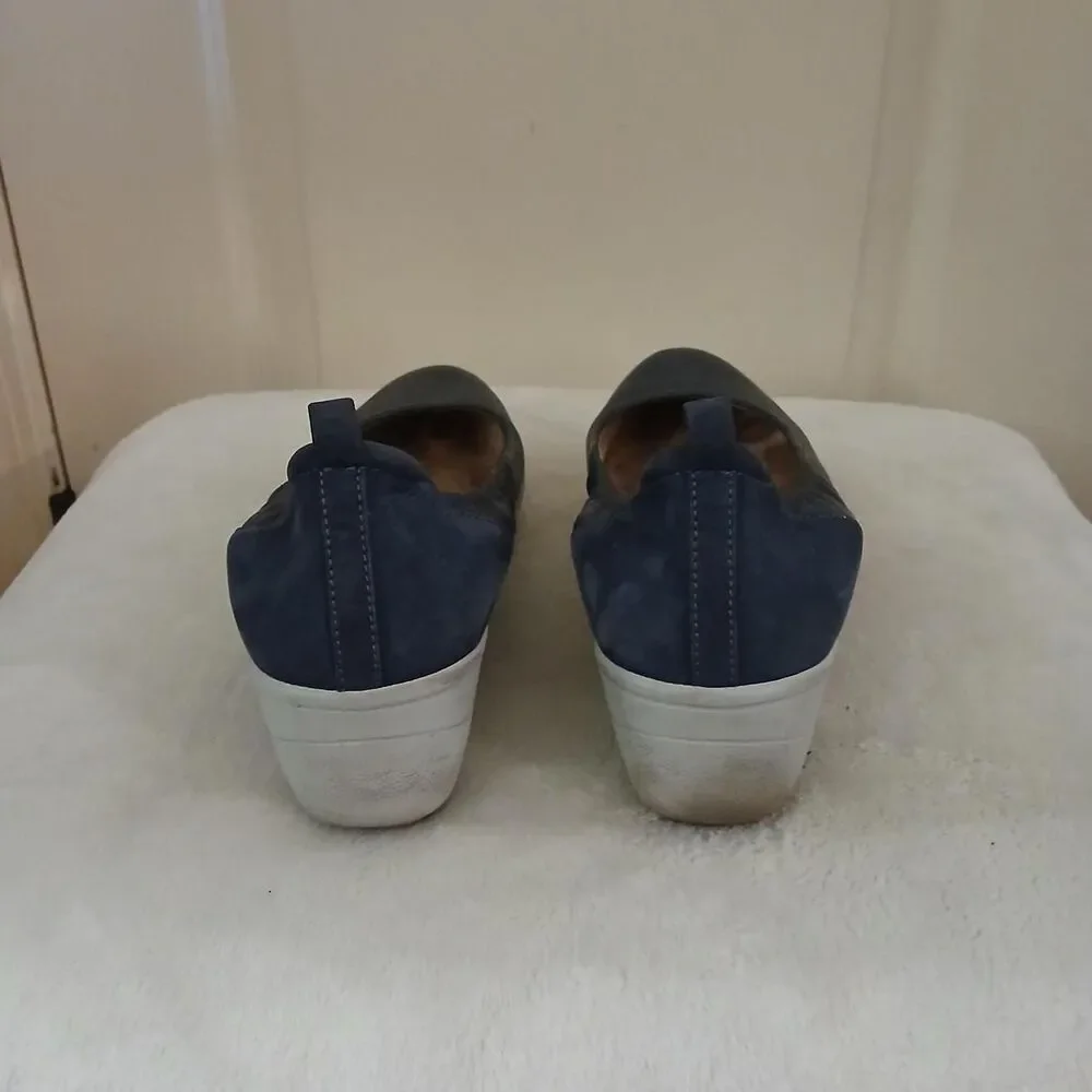 Vionic Jacey Navy Blue Leather Comfort Slip On Wedge Ballet Shoes 9 Basic